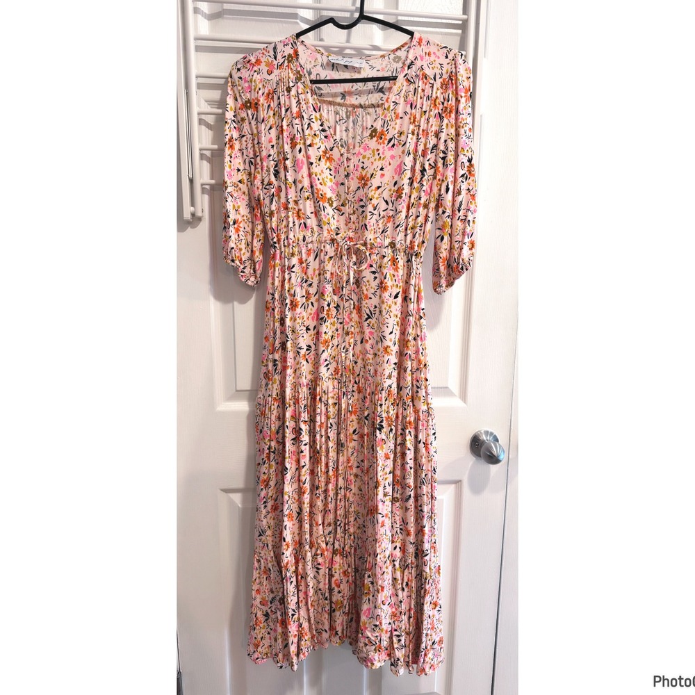 Petal & Pup Beige Kelda Dress Floral Button Coquette Date Night Small